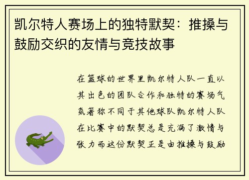 凯尔特人赛场上的独特默契：推搡与鼓励交织的友情与竞技故事